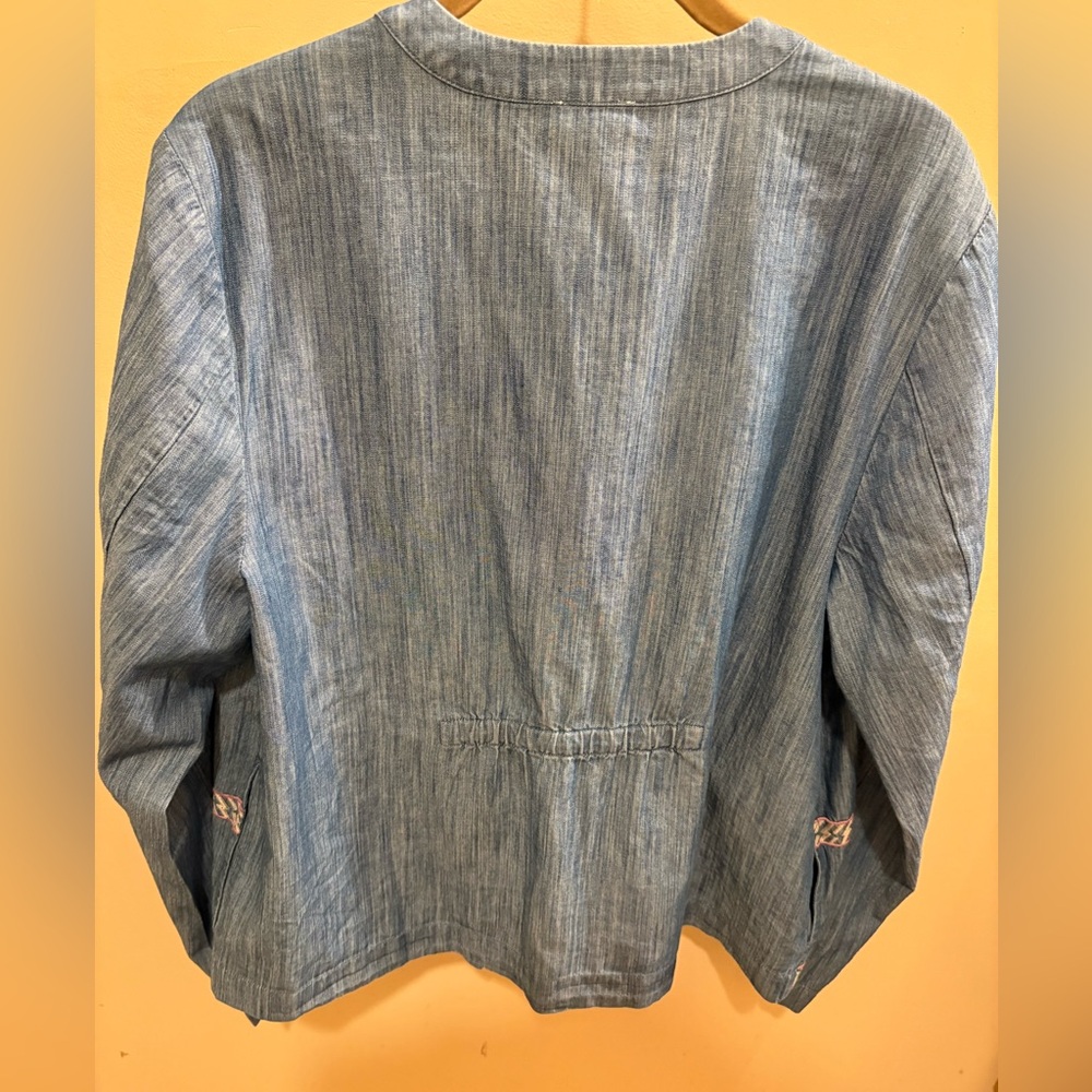 NWT J. Jill Floral Embroidered Open Front Lightweight Chambray Jacket Women’s Lg - Picture 10 of 14